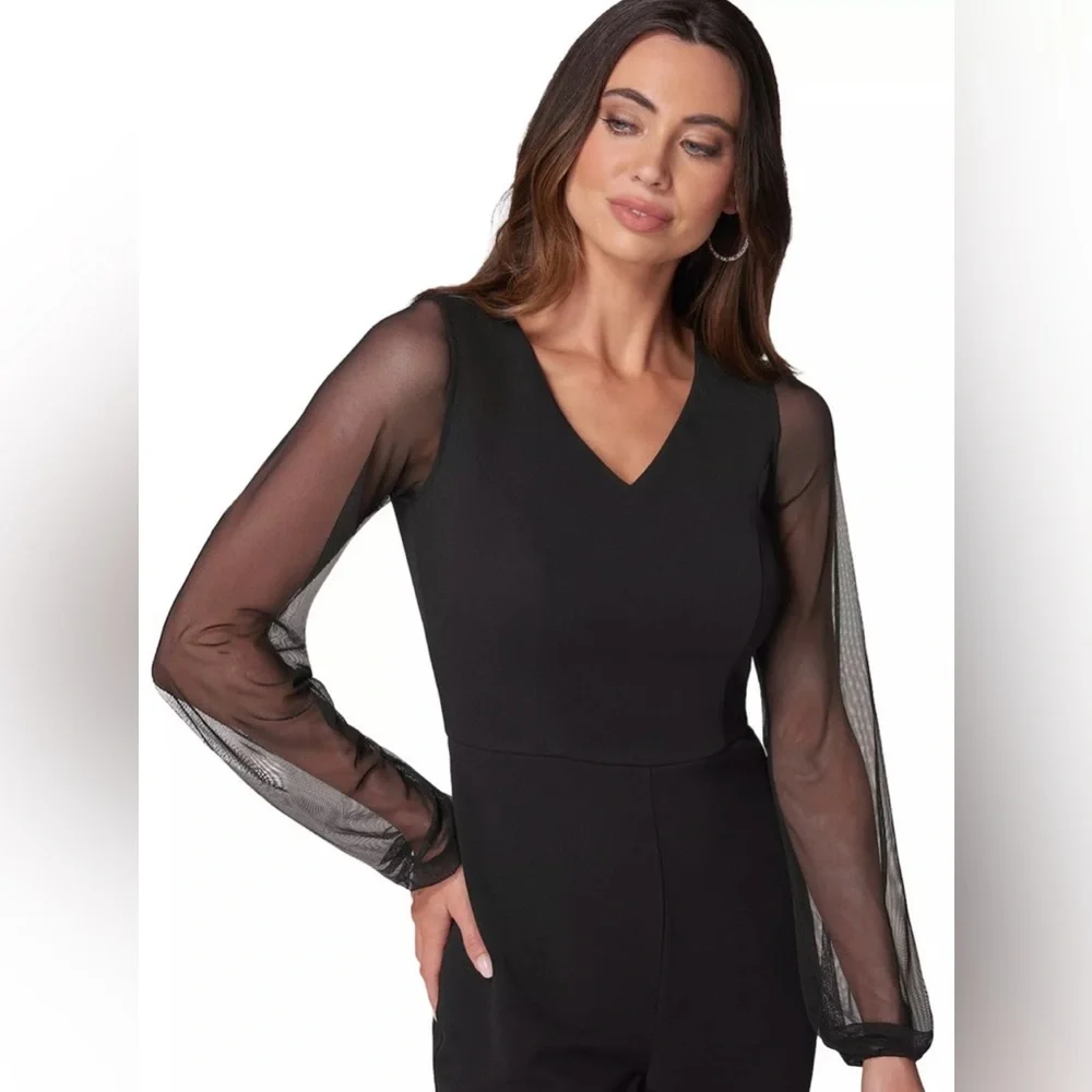 Women's bebe V-Neck Jumpsuit With Powermesh Sleeve Size L - Picture 2 of 6